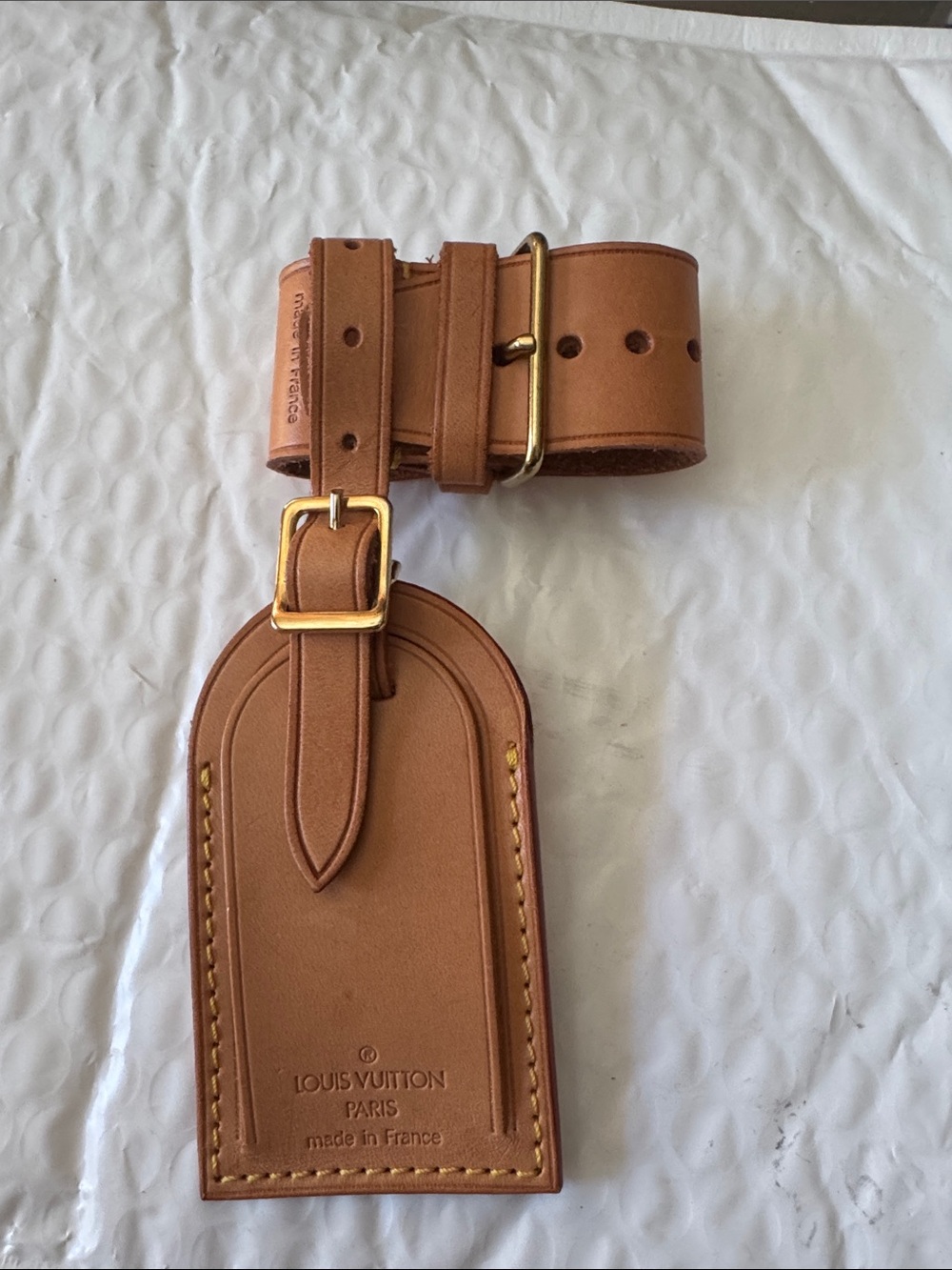 Louis Vuitton Brown Leather Luggage Tag with Gold-Tone Buckle